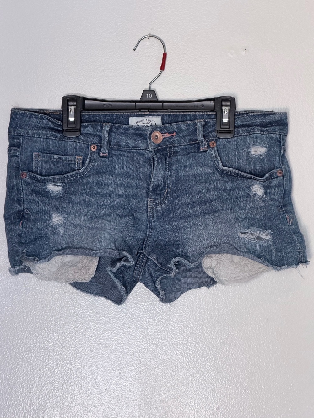 Aeropostale Size 9/10 Blue Distressed Lace-Trim Jean Shorts